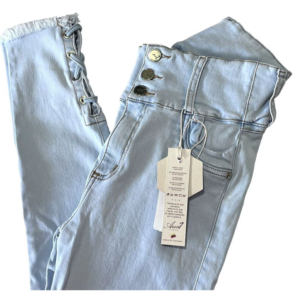 AREA 7 Women's Light Blue‎ Skinny Stretch Jeans with Braided Hem and Lift Effect